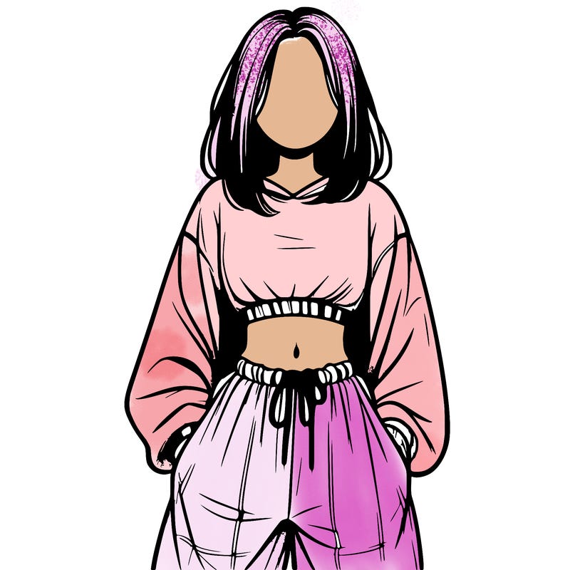 realistic girl faceless with baggy pants and a crop top