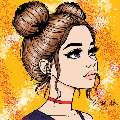 realistic girl with buns on the top of her head