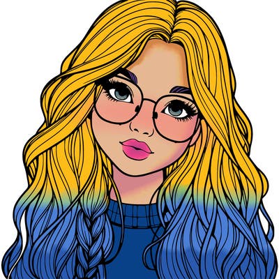 girl with long hair and freckles and glasses realistic