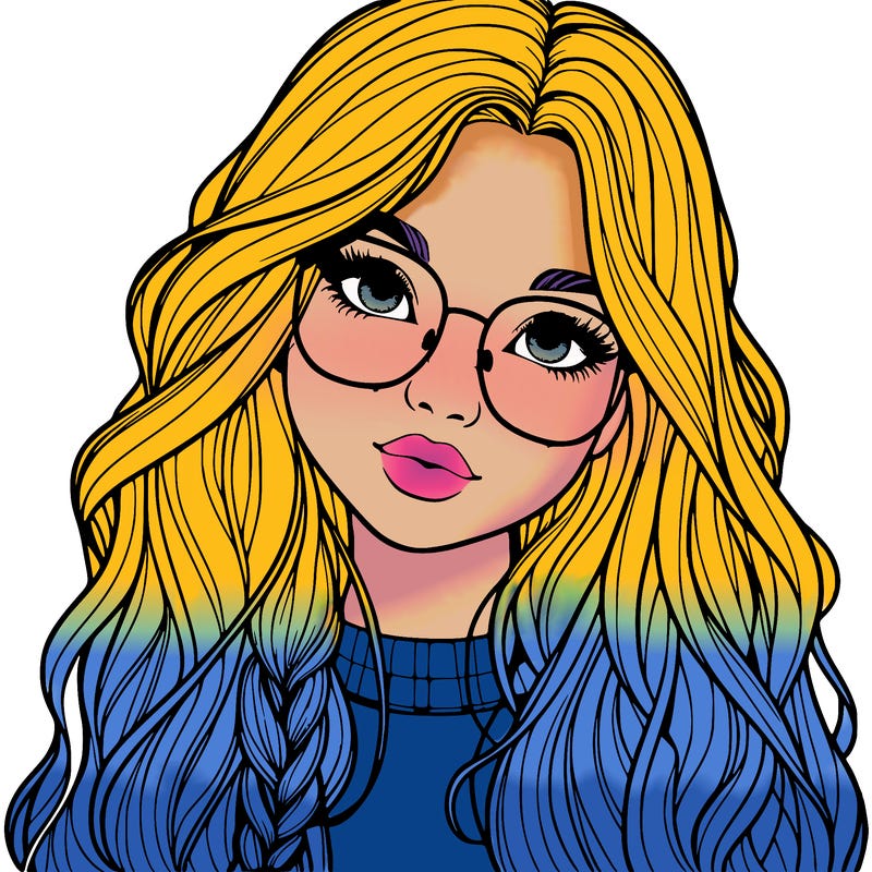 girl with long hair and freckles and glasses realistic