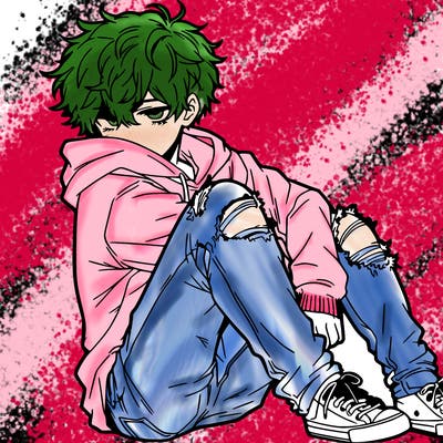 a male hoddie ripped jeans messy hair anime