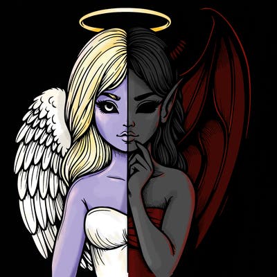 realistic angel half demon