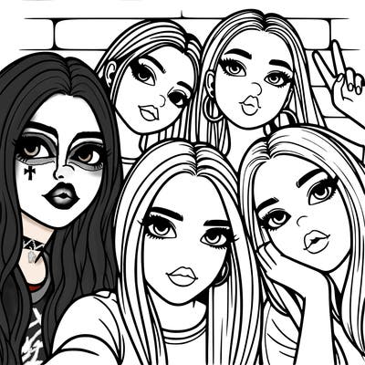 group of teen girls friends y2k up close in a selfie