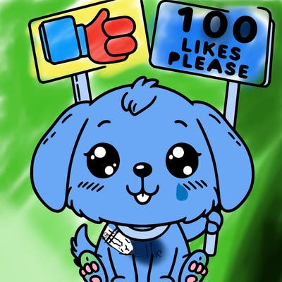 cute puppy holding a sign that says 100 likes please