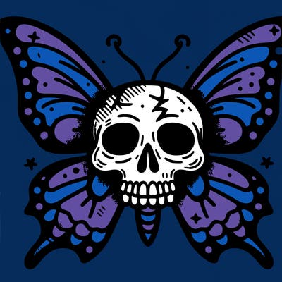 grunge skull butterfly