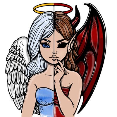 realistic angel half demon