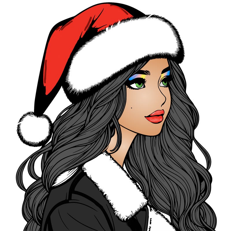 realistic girl in santa hat