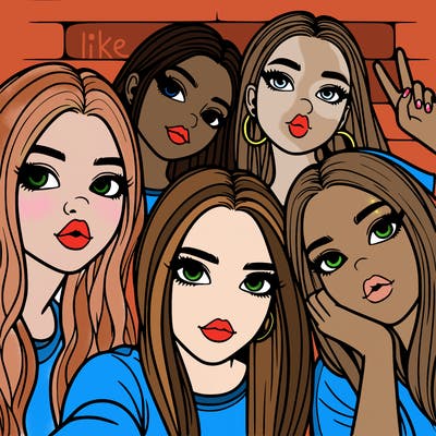 group of teen girls friends y2k up close in a selfie