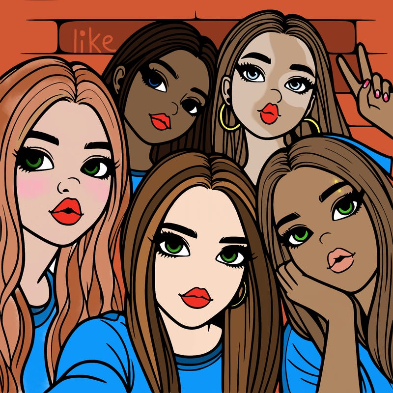 group of teen girls friends y2k up close in a selfie