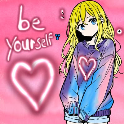 manga teen girl  in a sweater and baggy pants