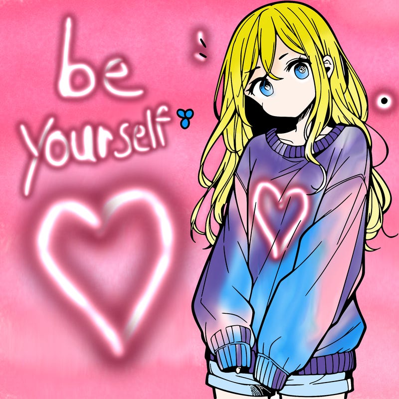 manga teen girl  in a sweater and baggy pants