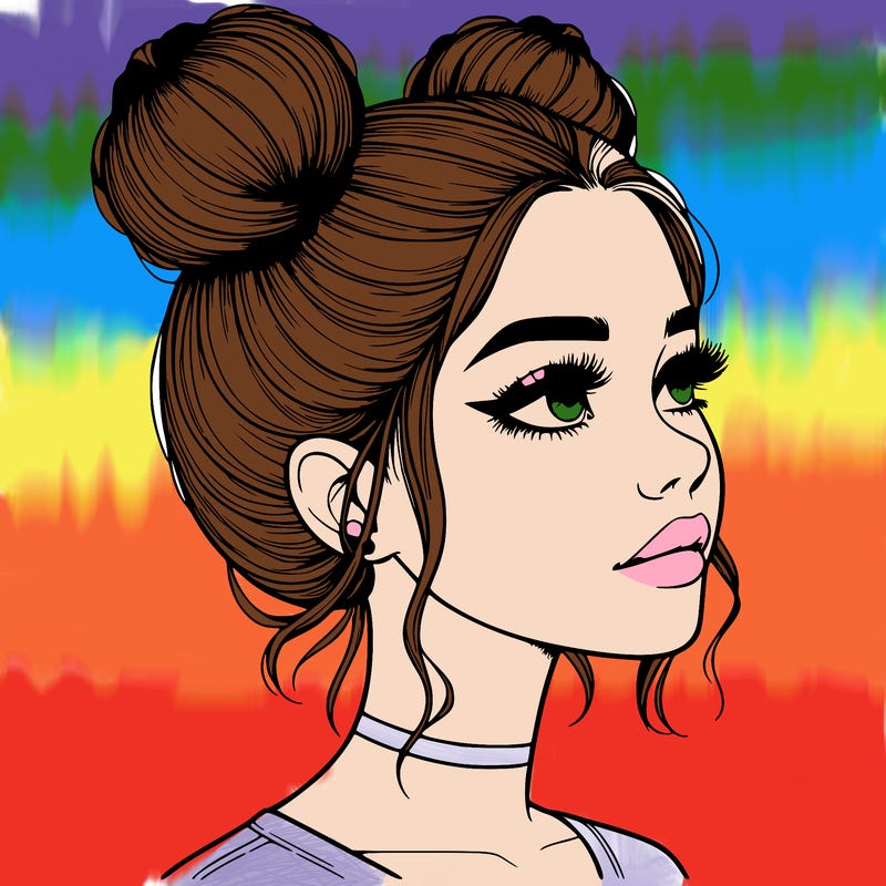 realistic girl with buns on the top of her head