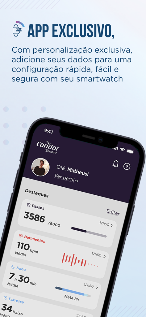 Condor Smart - Panel de Condor Smart mostrando métricas de seguimiento de salud y actividad