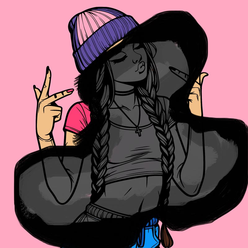 realistic teenage girl with braids and a beanie and crop top doing 🫶🏼