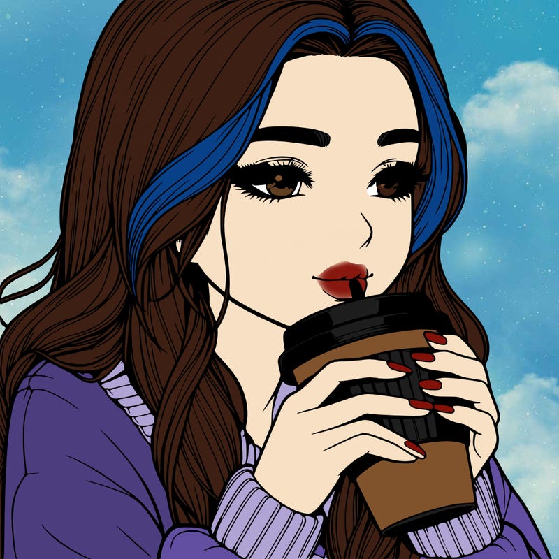 realistic girl drinking coffee
