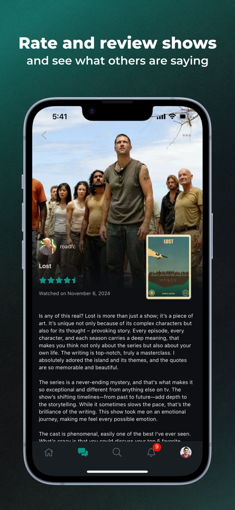 Uma crítica e avaliação do usuário para a série Lost na interface do aplicativo Serializd