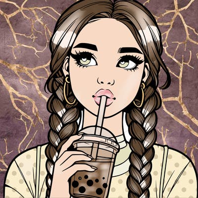 realistic girl with braided hair drinking boba