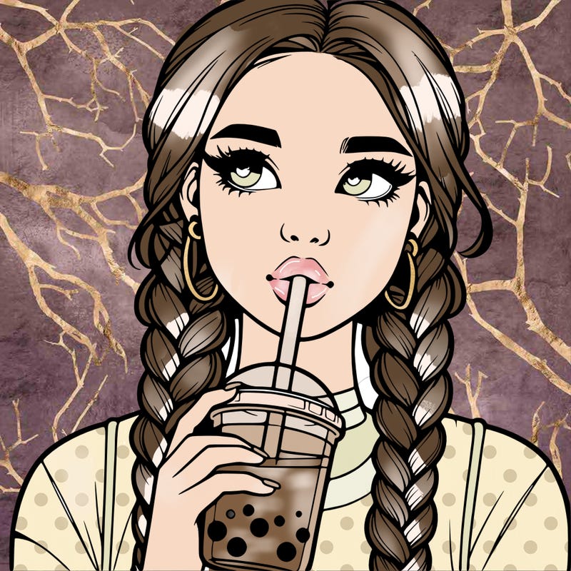 realistic girl with braided hair drinking boba