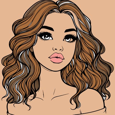 realistic girl with wavy hair and lips