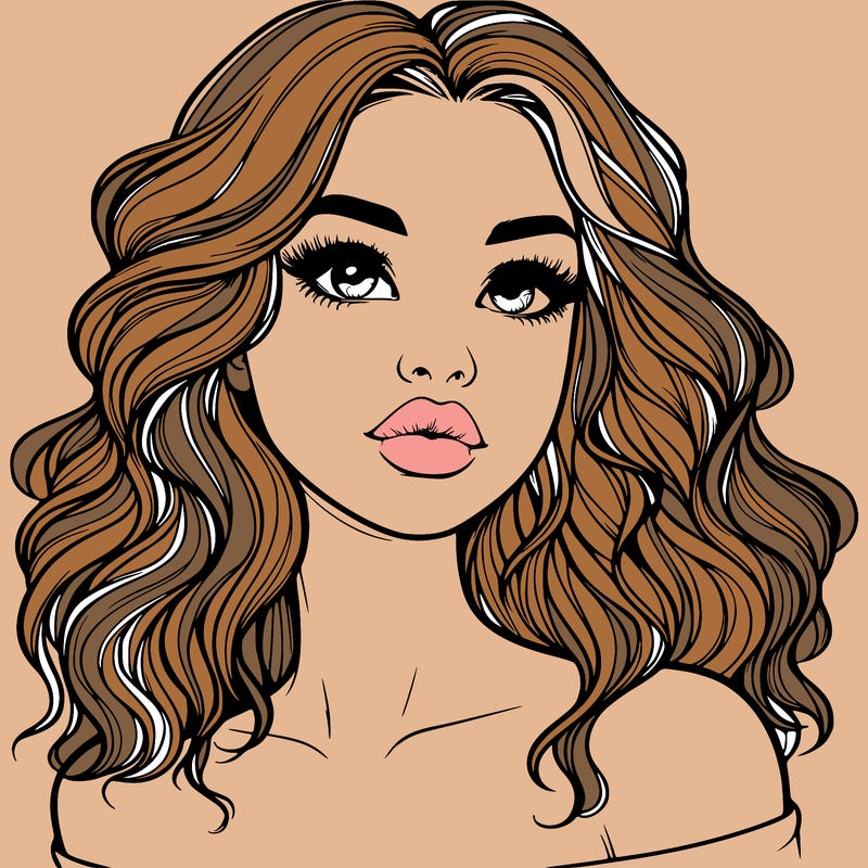 realistic girl with wavy hair and lips