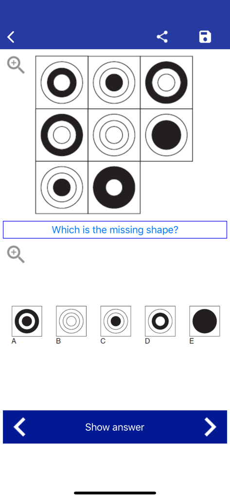 IQ Test & Training - Pattern recognition logic puzzle from the IQ Test and Training mobile app interface