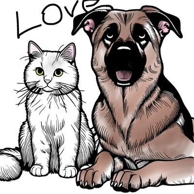 realistic dog and cat