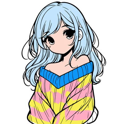 shy pretty girl wearing a sweater that is falling off one shoulder portrait