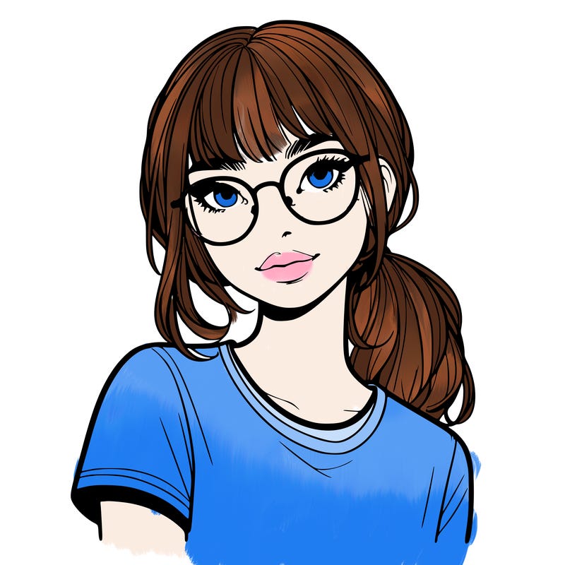 realistic girl with freckles and clear glasses
