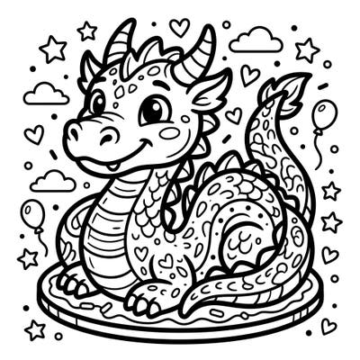 Discover the magic of coloring with this charming dragon character cake template. Its intricate yet accessible design promises creative fun for both kids and adults.