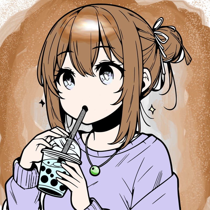 manga character drinking boba