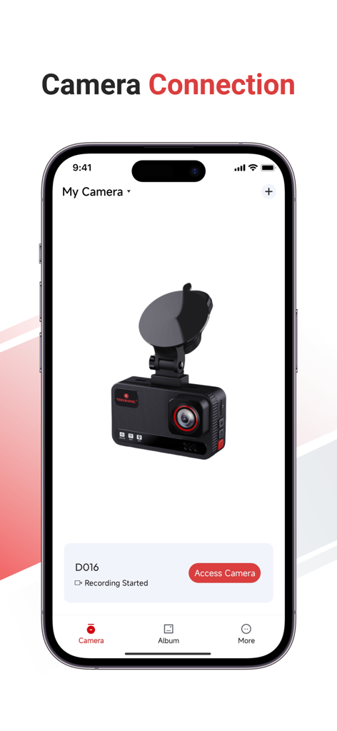 iPhone screen showing the TERUNSOUL app camera connection interface with a dash cam device