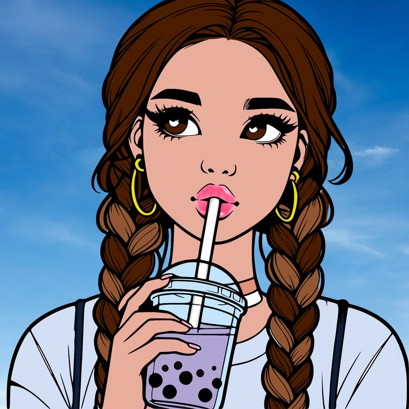 realistic girl with braided hair drinking boba
