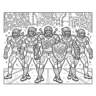 Prepare for an intense coloring session with this incredible Steampunk Linebackers design. Each powerful player is adorned with intricate gears and retro-futuristic details, ready for you to bring them to life with your unique color palette.