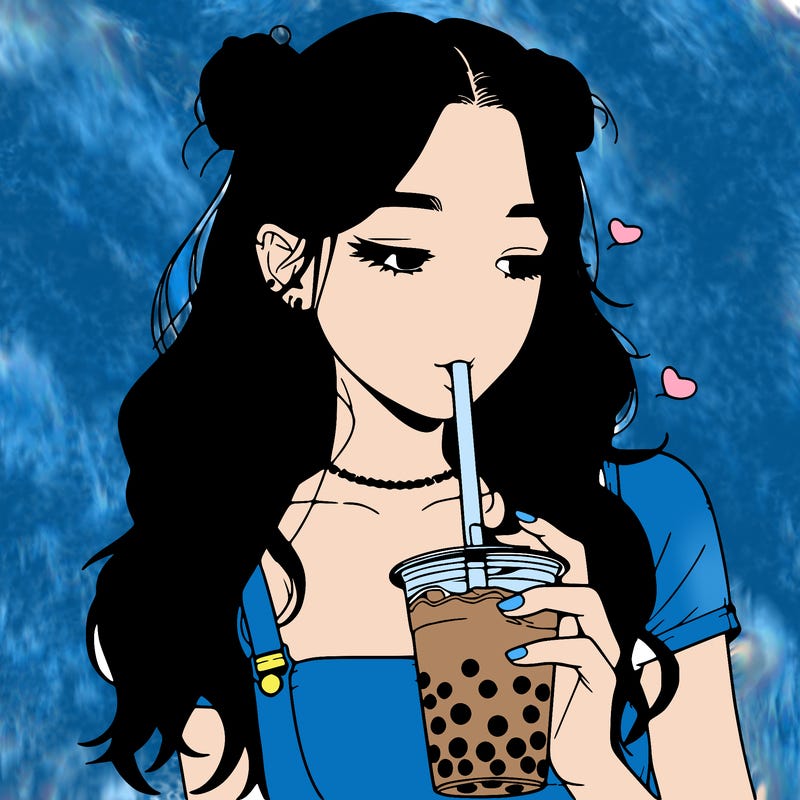 aesthetic realistic girl with boba
