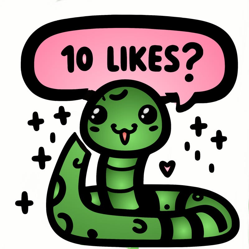 cute snake saying "10 likes?"