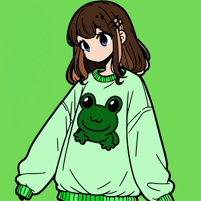 girl wearing frogging sweatshirt