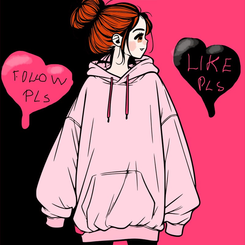 realistic girl with a oversized sweatshirt on and a bun