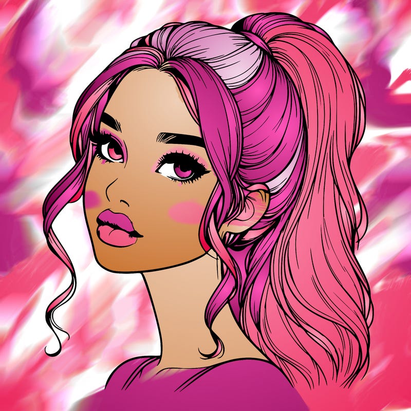 realistic girl with a ponytail on her hair and lips