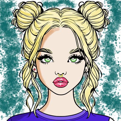 realistic girl with two buns in hair and lips