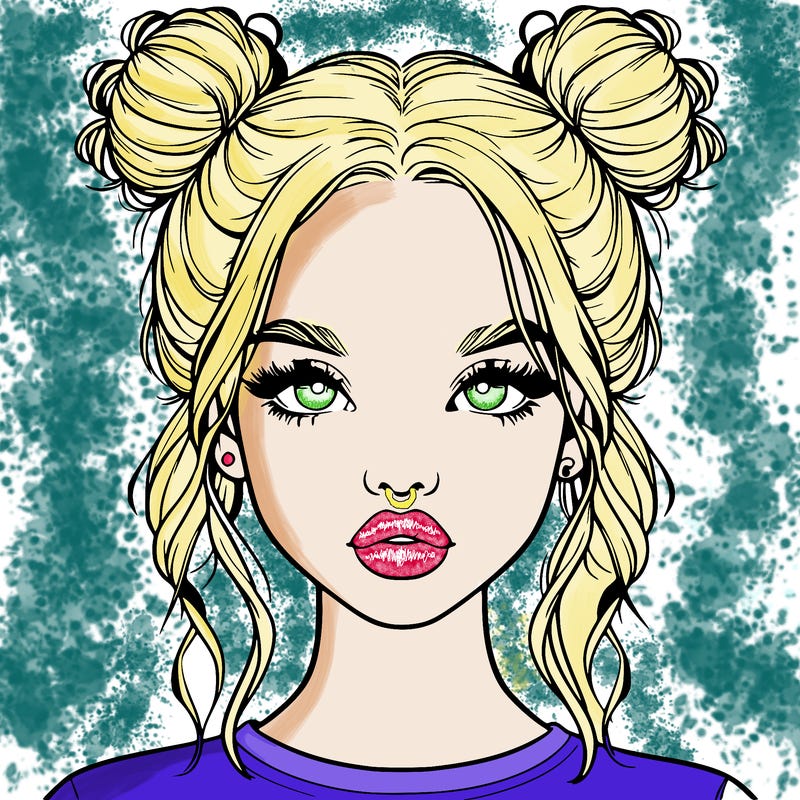 realistic girl with two buns in hair and lips