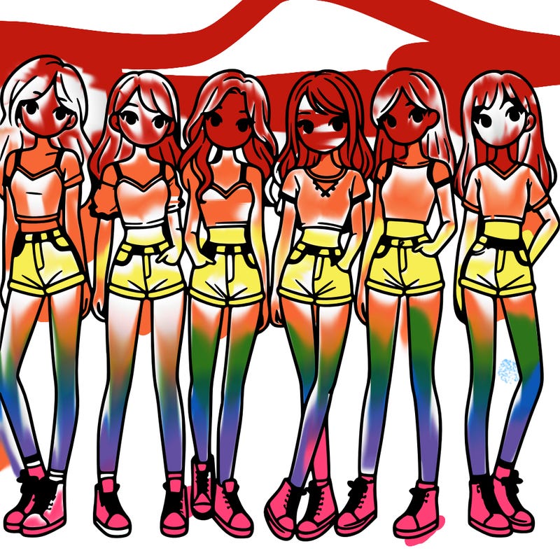 a group of girls wearing crop tops and shorts