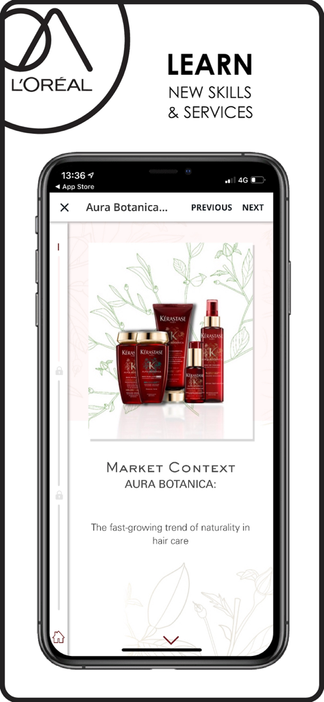 Tela do aplicativo LOreal Access mostrando um módulo educacional para produtos de cuidados com os cabelos Kerastase