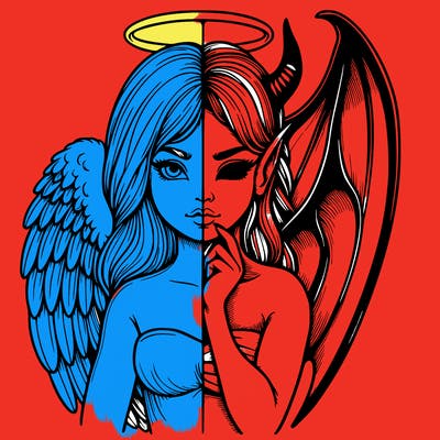 realistic angel half demon