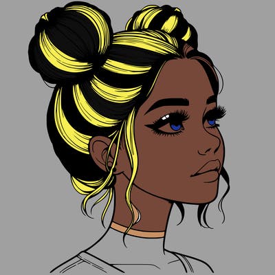 realistic girl with buns on the top of her head