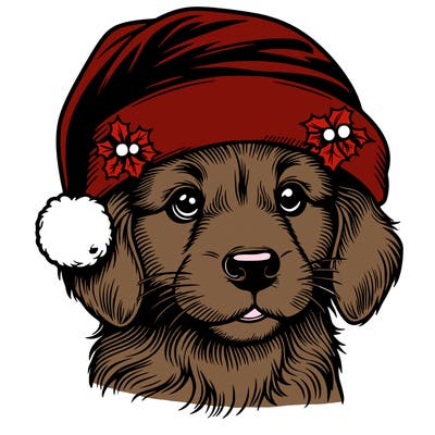 realistic dog wearing a santa hat