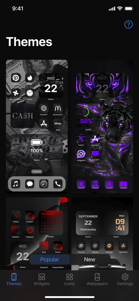 A gallery of dark and neon aesthetic home screen themes for iPhone
