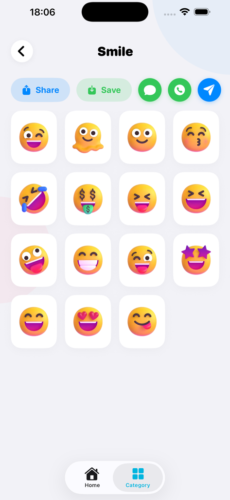 Emoji Maker - Personal Creator - A grid of unique smiley face emojis with various expressions in the Emoji Maker app interface.