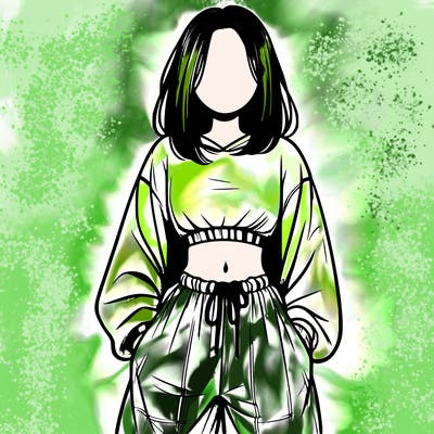 realistic girl faceless with baggy pants and a crop top