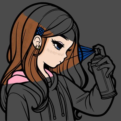 a realistic girl spray painting