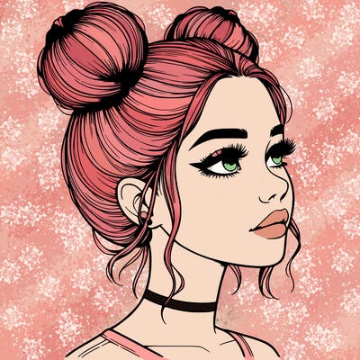 realistic girl with buns on the top of her head